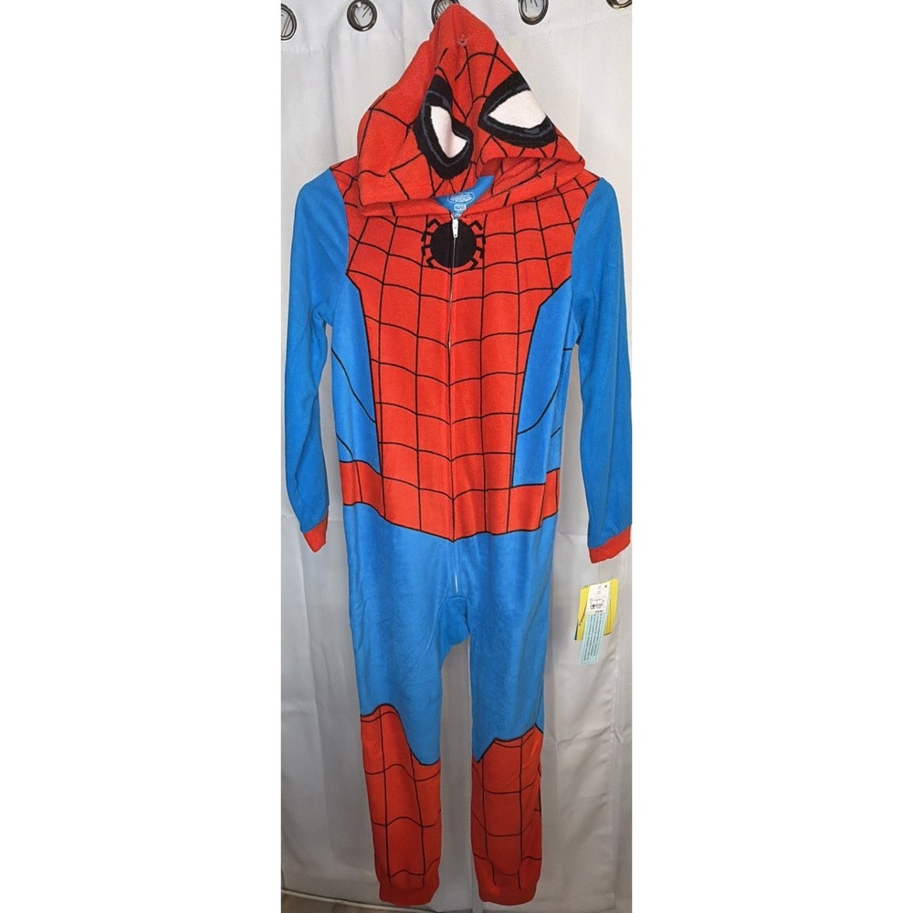 Marvel Spider-Man Superhero Kids Hooded Fleece Costume Pajamas Suit L 12-14 - Picture 2 of 12